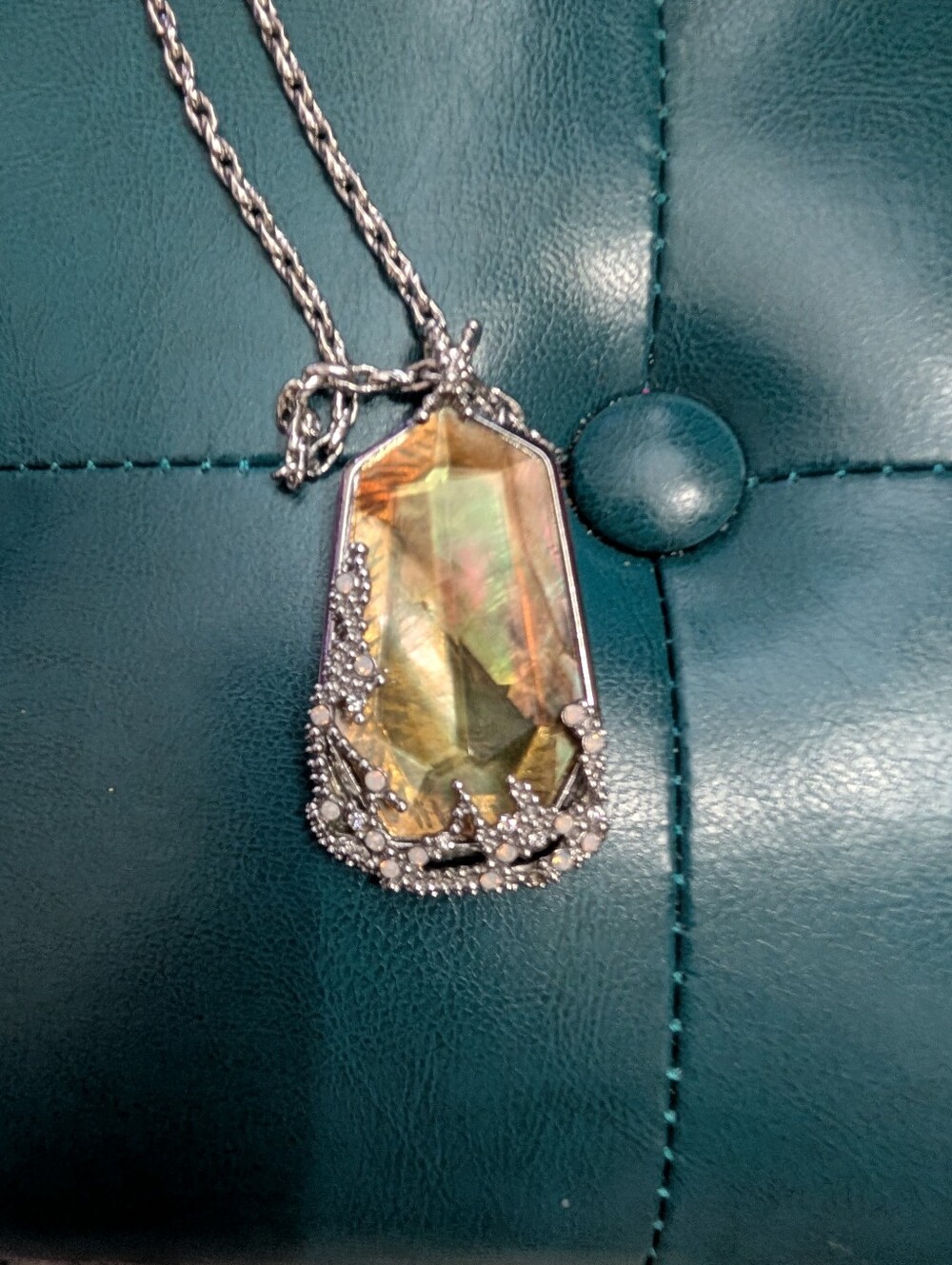 Chloe + Isabel Iridescent Yellow Crystal Pendant Necklace with Silver Accents